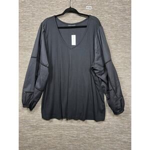 Lane Bryant Blouse Womens 26/28 Black V Neck Balloon Sleeve Stretch Tunic Top